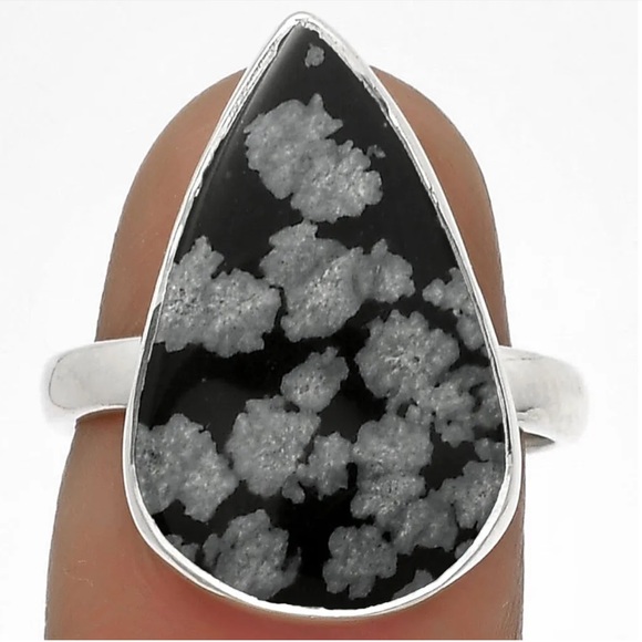 Snowflake obsidian silver rings size 7, 7 1/2 and 8 - Picture 3 of 10